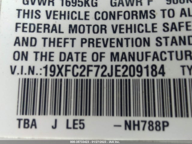 2018 HONDA CIVIC SEDAN EX VIN: 19XFC2F72JE209184