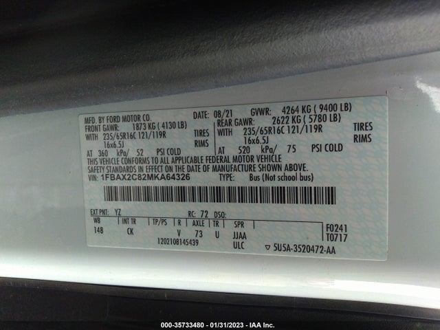 2021 Ford Transit, VIN: 1FBAX2C82MKA64326