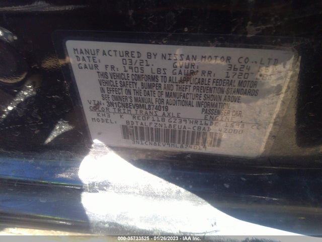 2021 Nissan Versa, VIN: 3N1CN8EV9ML874019