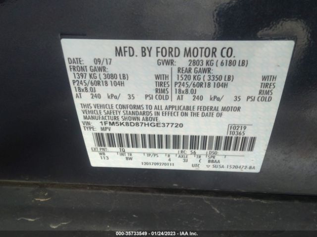 1FM5K8D87HGE37720 Ford EXPLORER XLT