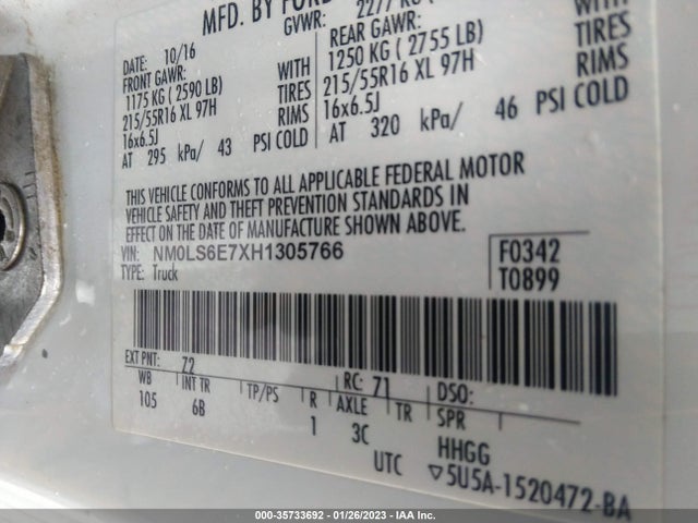2017 Ford Transit Connect, VIN: NM0LS6E7XH1305766