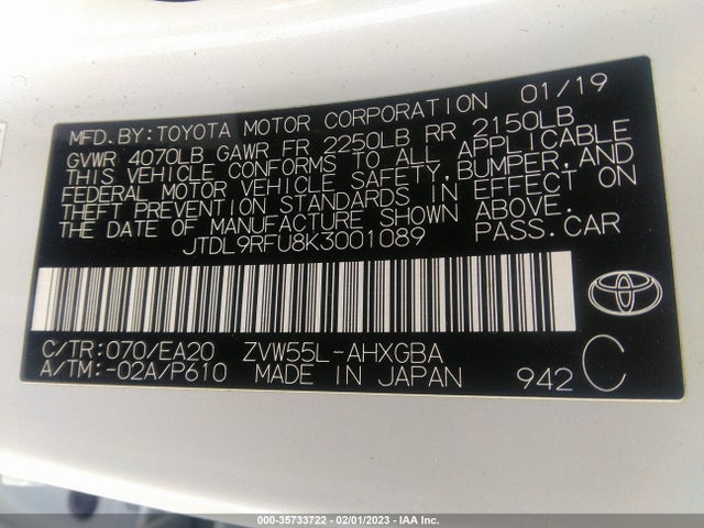 2019 Toyota Prius, VIN: JTDL9RFU8K3001089