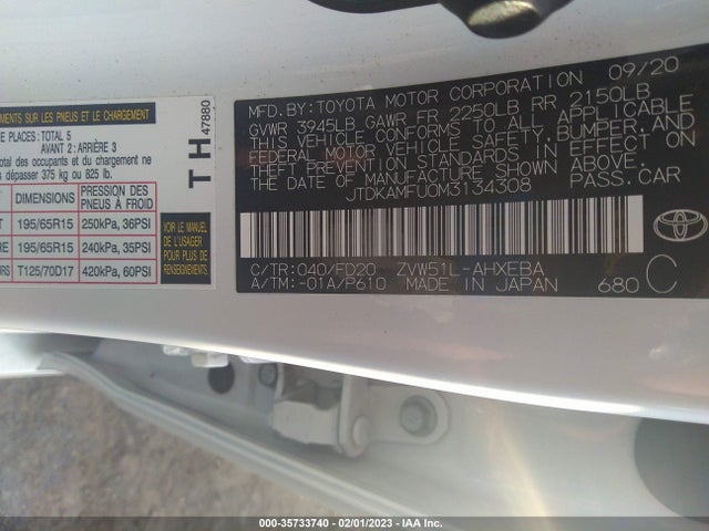 Toyota Prius L 2021 JTDKAMFU0M3134308 Image 11