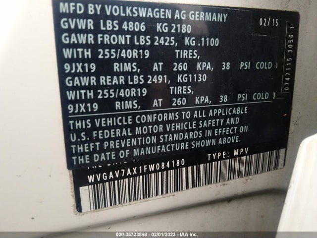 2015 Volkswagen Tiguan, VIN: WVGAV7AX1FW084180
