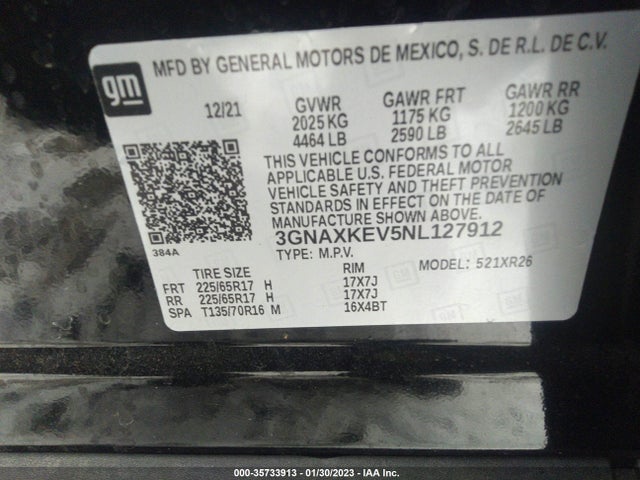 Chevrolet EQUINOX LT 2022 3GNAXKEV5NL127912 Image 9