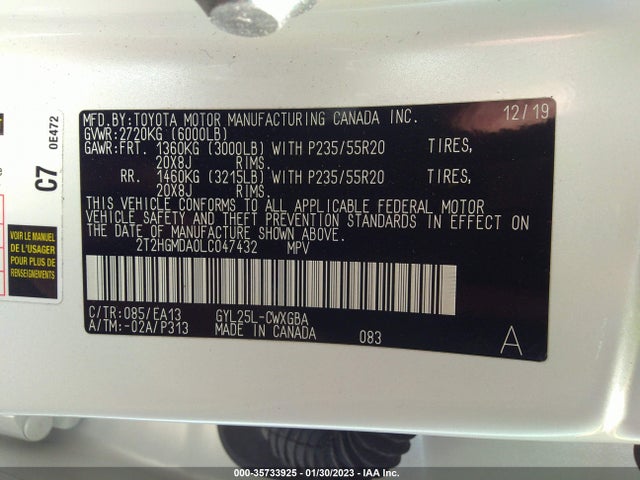 2020 Lexus RX, VIN: 2T2HGMDA0LC047432
