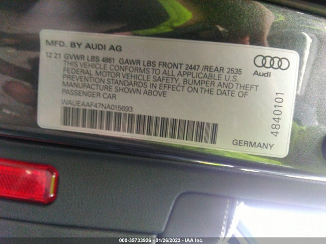 2022 Audi A4, VIN: WAUEAAF47NA015693