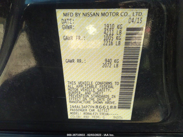 Nissan Altima 2.5 S 2015 1N4AL3AP7FN866188 Image 11