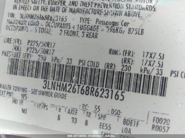 Lincoln MKZ 2008 3LNHM26T68R623165 Image 9