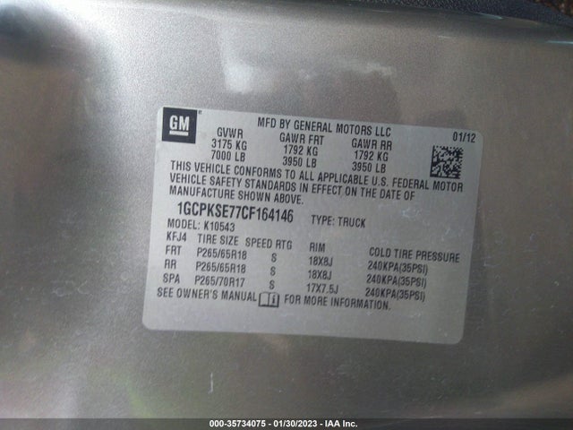2012 CHEVROLET SILVERADO 1500 LT VIN: 1GCPKSE77CF164146