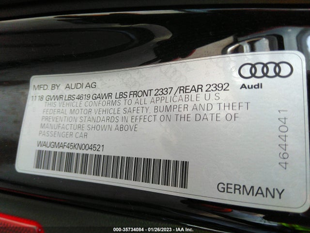 2019 Audi A4, VIN: WAUGMAF45KN004521