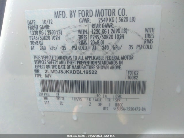 Lincoln MKX 2013 2LMDJ8JKXDBL19522 Image 10