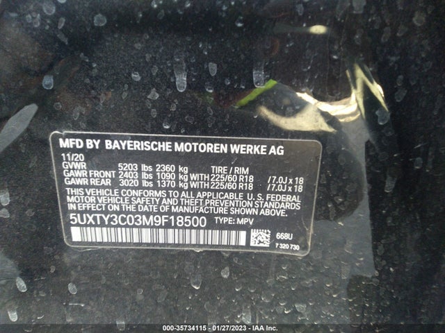 BMW X3 Sdrive30i 2021 5UXTY3C03M9F18500 Image 9