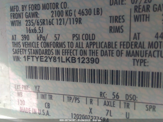 2020 Ford Transit, VIN: 1FTYE2Y81LKB12390
