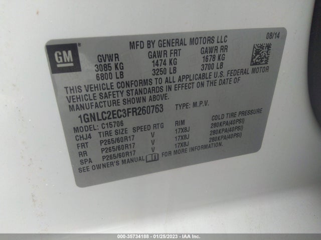 2015 Chevrolet Tahoe, VIN: 1GNLC2EC3FR260763