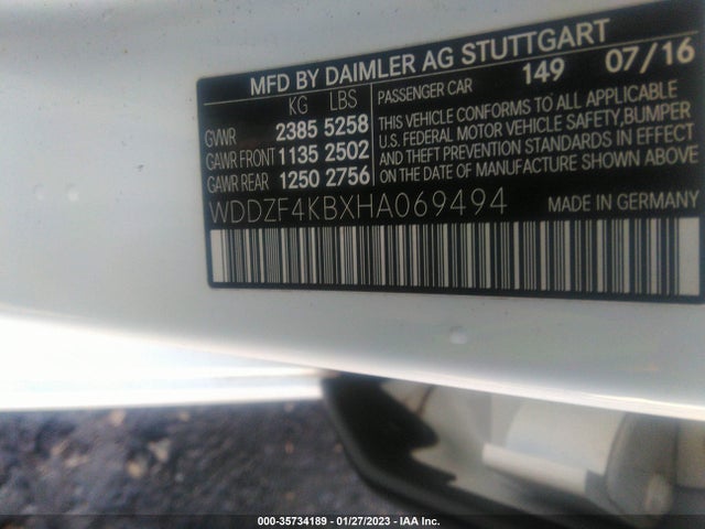 2017 Mercedes-Benz E-Class, VIN: WDDZF4KBXHA069494