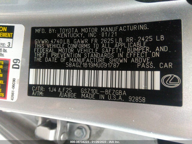2021 Lexus ES, VIN: 58AGZ1B19MU091787