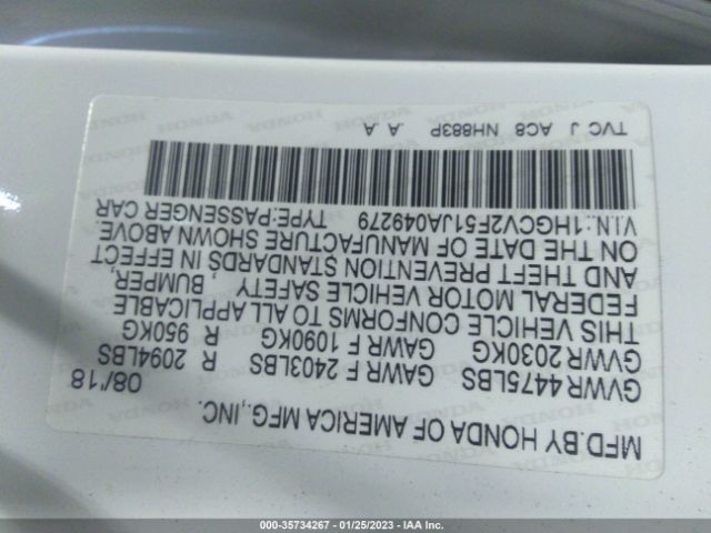1HGCV2F51JA049279 Honda Accord Ex-l 2.0t