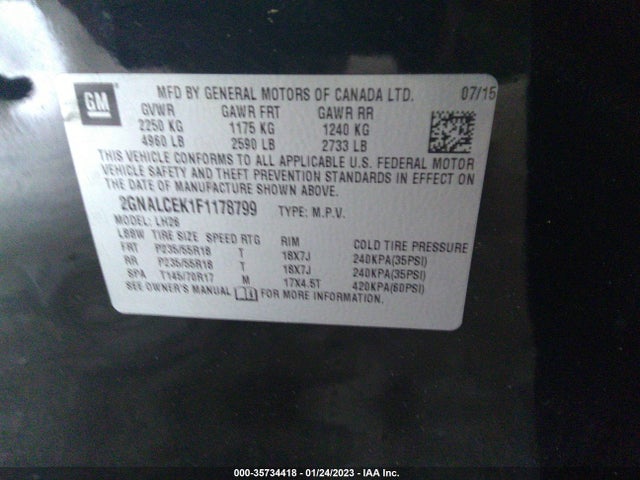 Chevrolet EQUINOX LT 2015 2GNALCEK1F1178799 Image 10