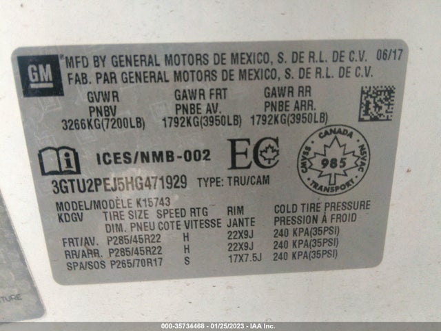 2017 GMC Sierra 1500, VIN: 3GTU2PEJ5HG471929