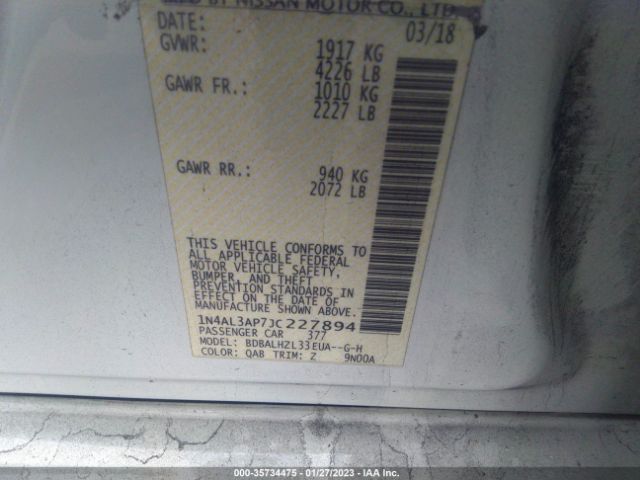 1N4AL3AP7JC227894 Nissan Altima 2.5 Sr