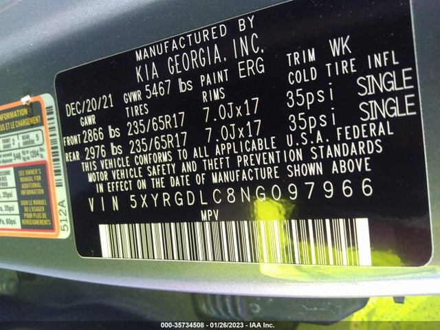 2022 Kia Sorento, VIN: 5XYRGDLC8NG097966