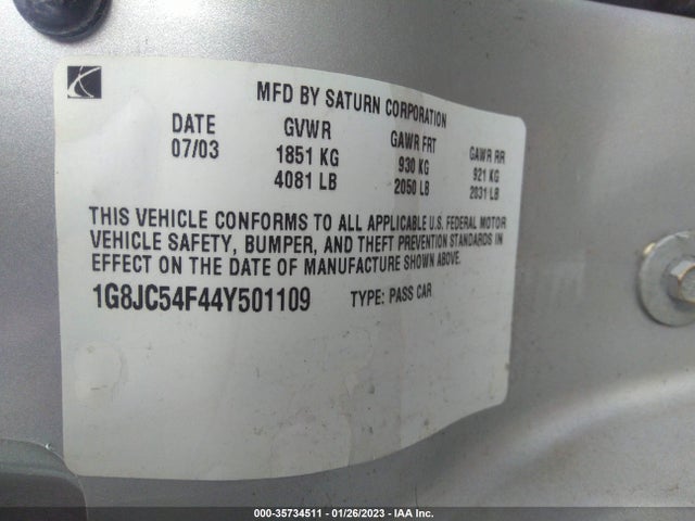 2004 SATURN L-SERIES L300 1 VIN: 1G8JC54F44Y501109