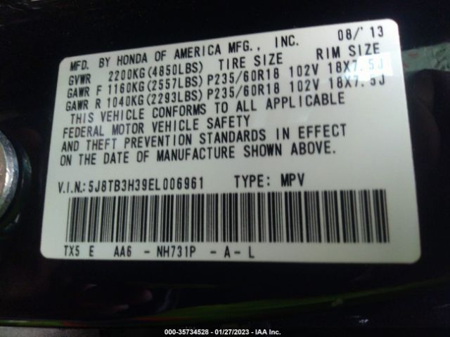5J8TB3H39EL006961 Acura RDX