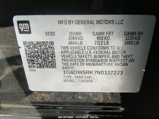 2022 Cadillac CT5, VIN: 1G6DW5RK7N0137223