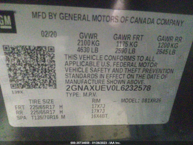 Chevrolet EQUINOX LT 2020 2GNAXUEV0L6232578 Image 9