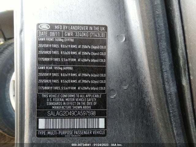 Land Rover LR4 HSE 2012 SALAG2D49CA597598 Image 10
