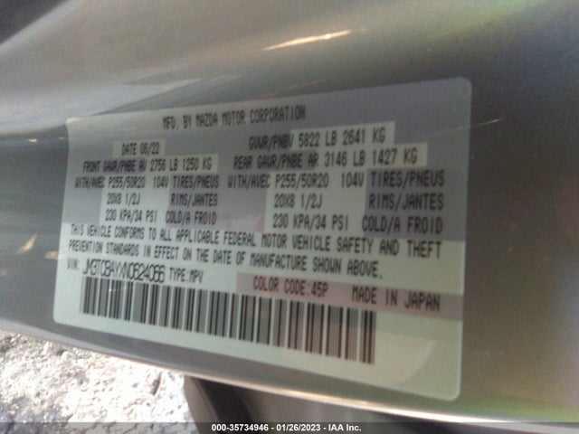 2022 Mazda CX-9, VIN: JM3TCBAYXN0624066