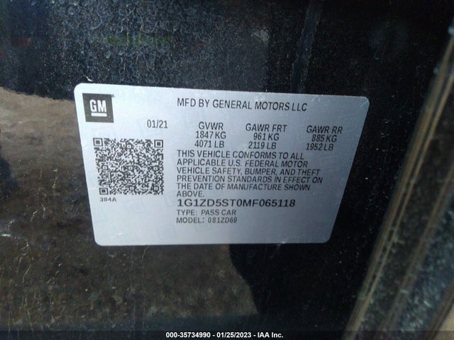 Chevrolet MALIBU LT 2021 1G1ZD5ST0MF065118 Image 9