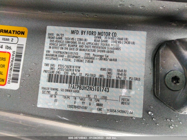2022 Ford Mustang, VIN: 1FATP8UH2N5101743
