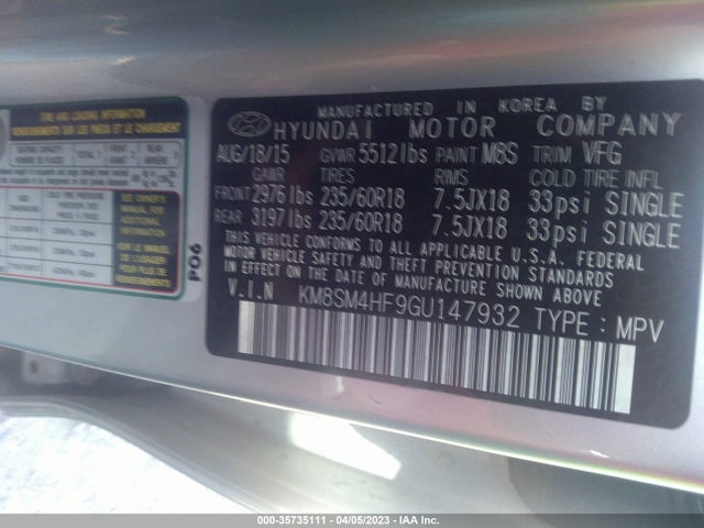 Hyundai Santa Fe Se 2016 KM8SM4HF9GU147932 Image 10
