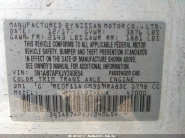 3N1AB7APXJY240654 Nissan SENTRA SV