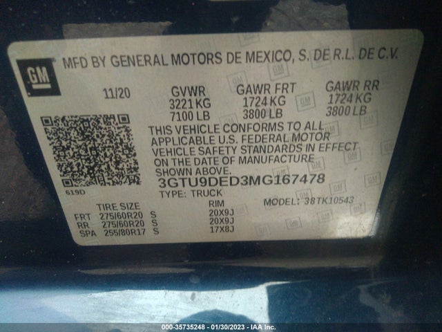 GMC Sierra 1500 Slt 2021 3GTU9DED3MG167478 Image 9