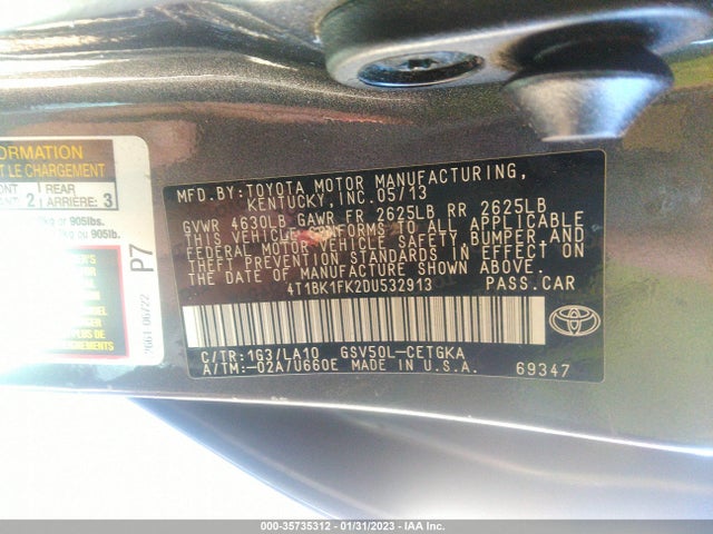 2013 TOYOTA CAMRY SE/XLE VIN: 4T1BK1FK2DU532913