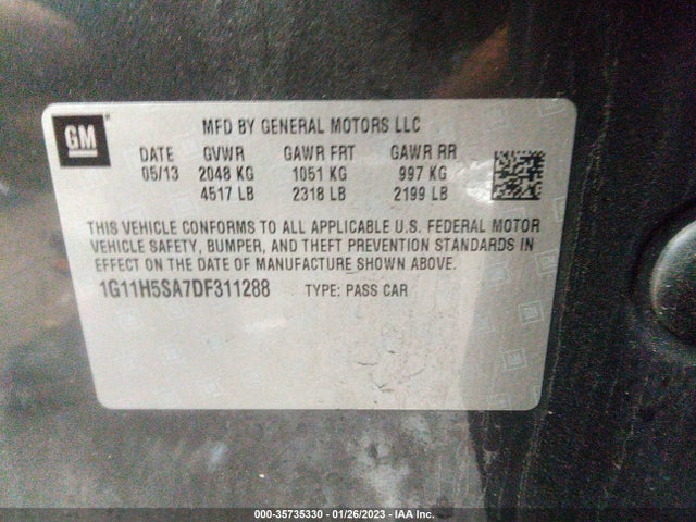 2013 CHEVROLET MALIBU LTZ VIN: 1G11H5SA7DF311288