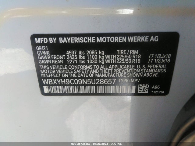 2022 BMW X2, VIN: WBXYH9C09N5U28657