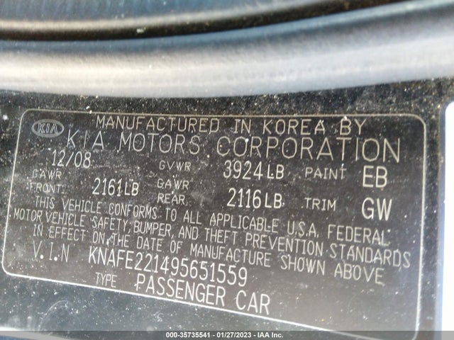 KIA Spectra 2009 KNAFE221495651559 Image 10