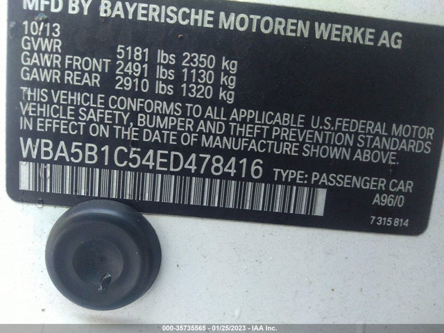 BMW 5 Series 535i 2014 WBA5B1C54ED478416 Image 9