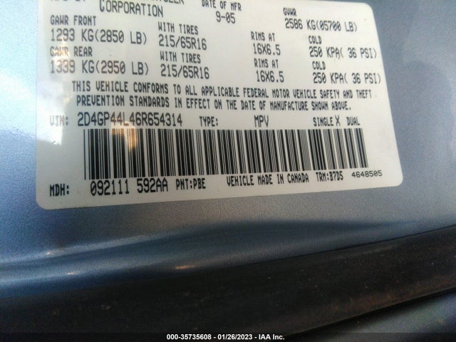 Dodge Grand Caravan Sxt 2006 2D4GP44L46R654314 Image 9