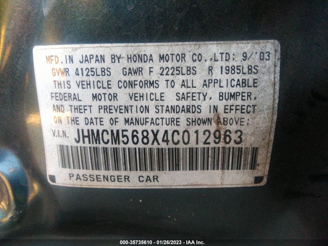 2004 HONDA ACCORD SDN EX VIN: JHMCM568X4C012963