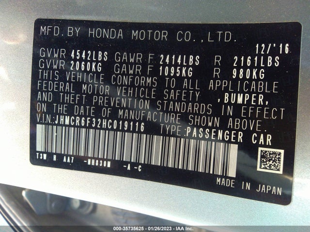 2017 Honda Accord, VIN: JHMCR6F32HC019116