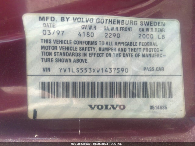 1998 VOLVO S70 VIN: YV1LS553XW1437590