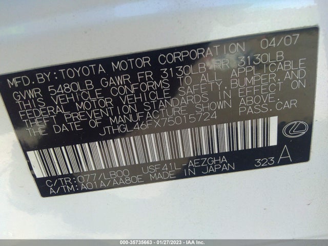JTHGL46FX75015724 Lexus Ls 460 Lwb
