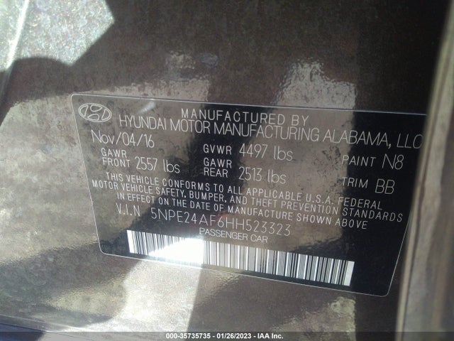 2017 HYUNDAI SONATA 2.4L VIN: 5NPE24AF6HH523323