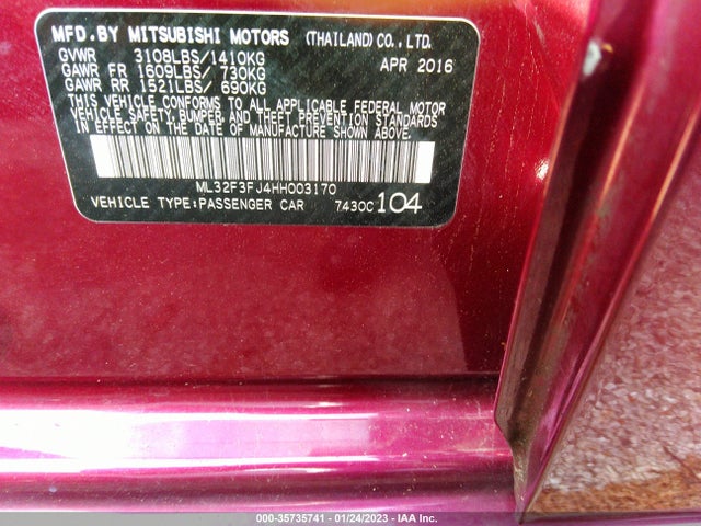 2017 Mitsubishi Mirage, VIN: ML32F3FJ4HH003170