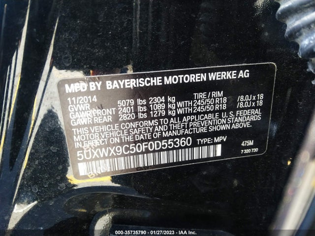 BMW X3 Xdrive28i 2015 5UXWX9C50F0D55360 Image 9